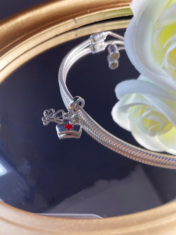 925 Sterling Silver Bead pingente para mulheres, médicos, enfermeiros, ambulância, DIY, se encaixa com pulseira Pandora original, jóias da moda