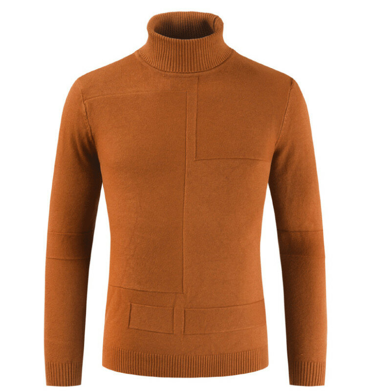 겨울 남성 터틀넥 긴 소매 풀오버, 단색 자카드 편안한 스웨터, 패션 캐주얼 니트웨어, 가을용 따뜻한 의류