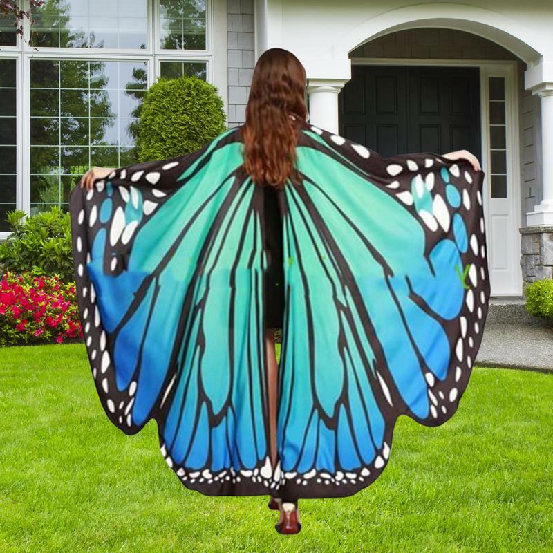 Halloween Butterfly Wings Costume, xale impresso lado duplo, capa fada, festivais, Carnaval, Cosplay Performance, Desempenho