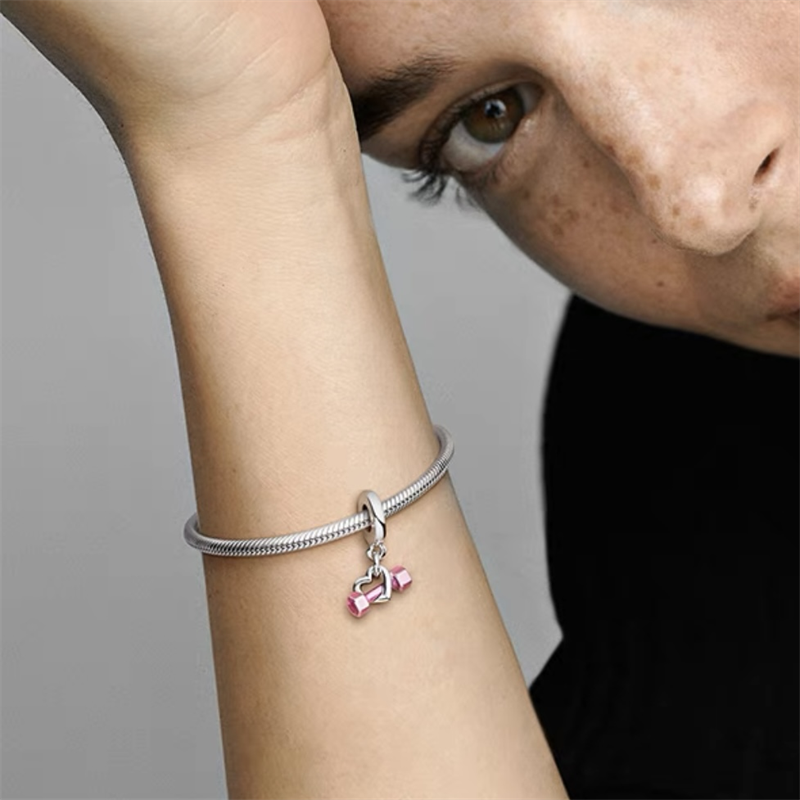 Abalorio de la serie rosa de plata de ley 925, colgante de joyería compatible con pulsera Pandora Original, Clip para collar, bolsa de cristal de Murano, gran oferta