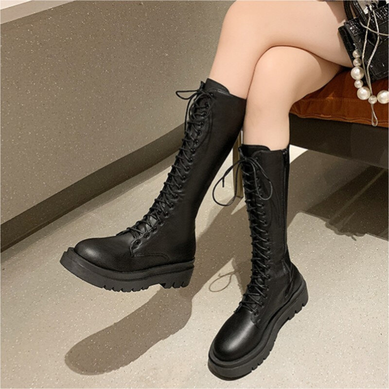 BCEBYL New Round Toe Cross Straps Solid Color Fashion Women's Shoes Autumn and Winter Casual Comfortable Wear-resistant Boots