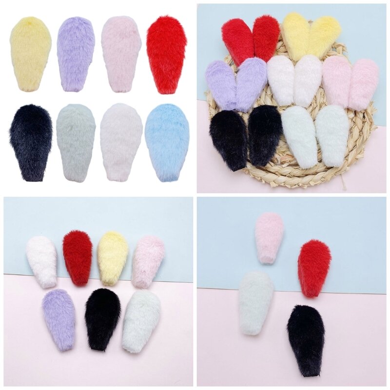 10 Pcs Plush Rabbit Ears for Sticking on Hair Pins DIY Props Padded Appliques 449B