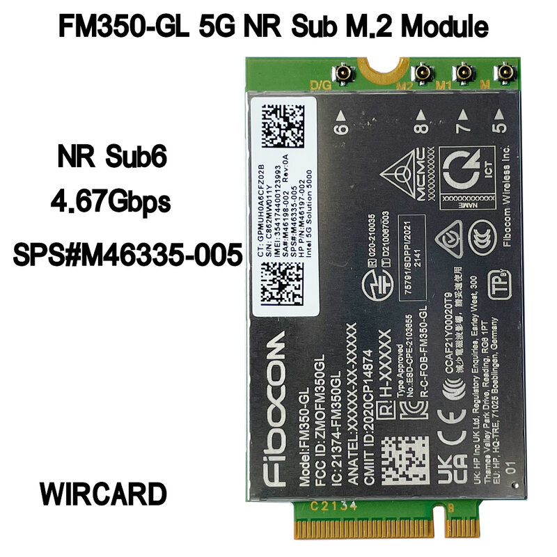 โมดูล FM350-GL 5G Sub6 M.2 NR สำหรับ HP X360 830 840 850 G7แล็ปท็อป5G LTE WCDMA 4x4โมดูล MIMO GNSS