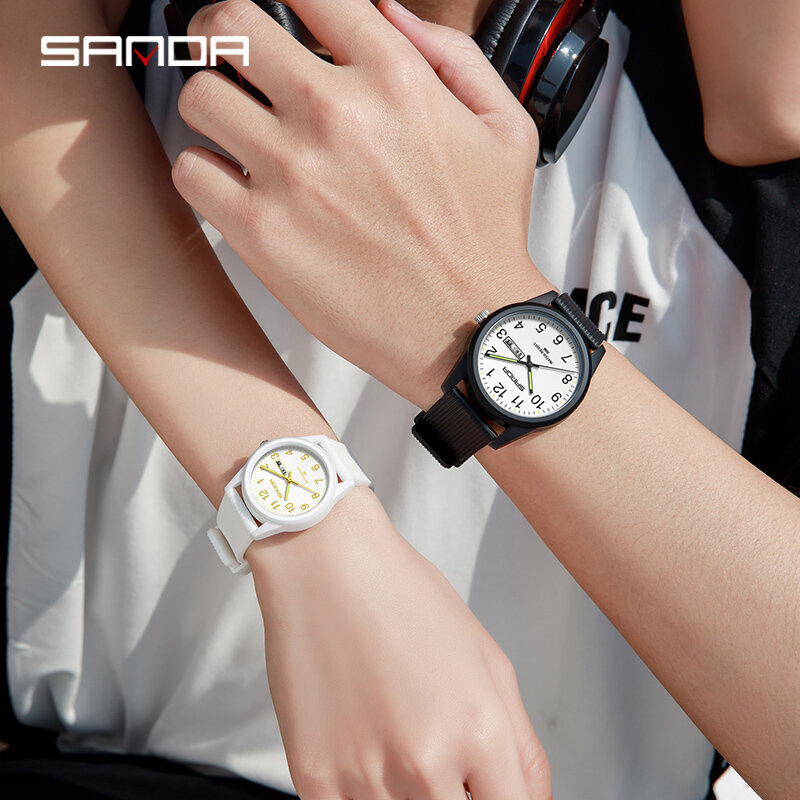 Sanda-Montre à main Shoous pour hommes et femmes, bracelet en silicone, quartz simple, amoureux, cadeau de couple, marque supérieure, mode de luxe, nouveau, 6090