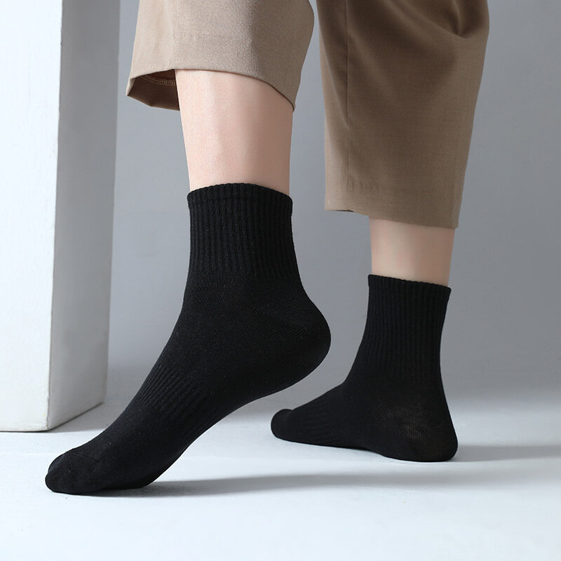 5 Pairs Unisex Solid Color Medium Tupe Socks  Cotton Business Breathable Odorproof High-quality Men's Women's Ankle Socks