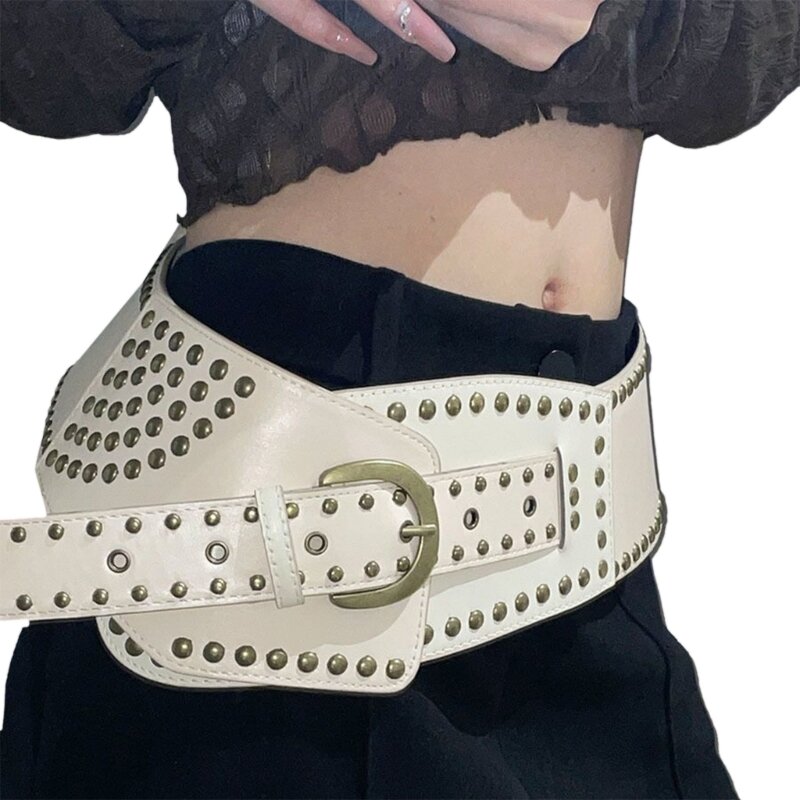 Cinturón cintura exagerado para adultos con hebilla ajuste, cinturones cintura irregulares para mujer, remaches