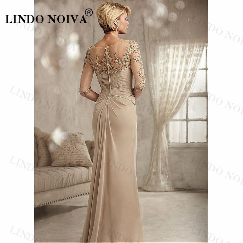LINDO NOIVA Elegant Half Sleeves Mother Of The Bride Dresses Lace Chiffon Groom Mother Evening Dress Custom Made Plus Size