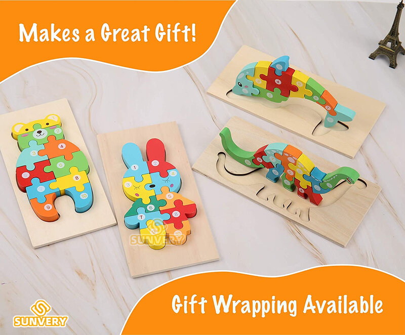 Rompecabezas Montessori de madera para niños pequeños, puzles de madera para niños pequeños de 2 3 4 5 años, juguete de dinosaurio,juguetes de autoaprendizaje de los números de colores para el jardín de infancia