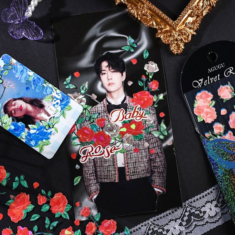 Higanbana حالة الهاتف روز والألبوم ملصق الزخرفية ، الزهور ليلة مظلمة ، ملصقات بطاقة Goo ديي ، ملصقات مذكرات مذكرات
