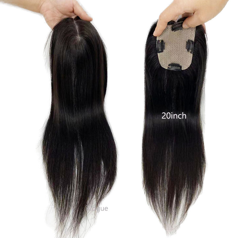 8x12cm klip dalam rambut manusia Topper sutra dasar wanita sutra atas rambut palsu Natural kulit kepala Virgin rambut Cina untuk menipiskan rambut