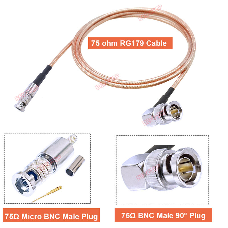 BEVOTOP-Micro BNC macho para plugue BNC macho, pigtail vídeo HD, Mini BNC para linha BNC Jumper, 75 Ohm, Novo