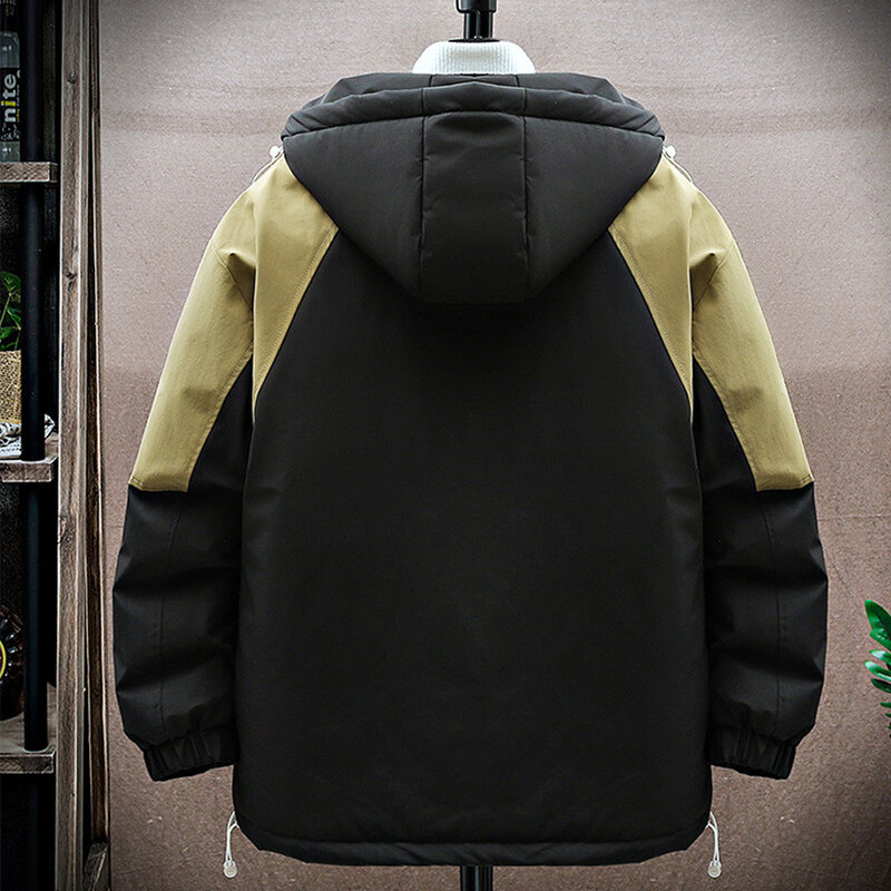 Jaqueta de capuz grosso quente masculina, casaco puffer patchwork, moda masculina, plus size, 8XL, inverno