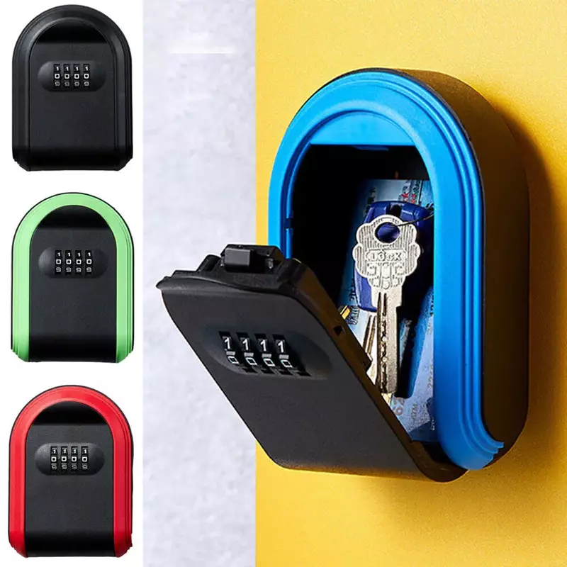 تخزين مفاتيح مثبتة على الحائط مع 4 كلمات مرور رقمية مركبة ، قفل رمز الأمان ، قفل صندوق للمنزل والمكتب ، منظم صندوق التخزين