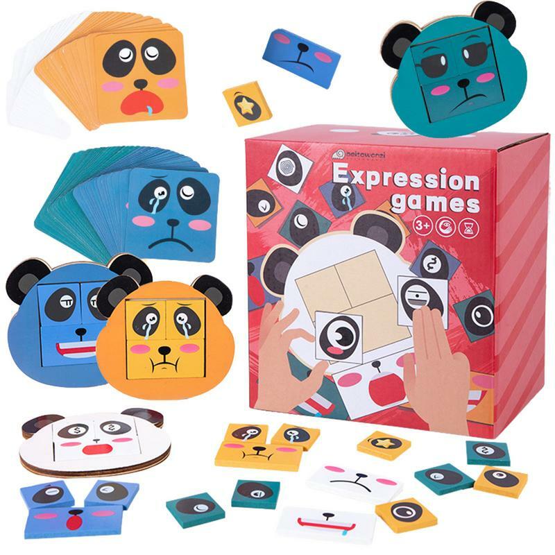 Rompecabezas con cara de Panda, juegos de mesa de madera, expresión Facial, bloques de construcción, juguete a juego con cara, bloques de construcción Montessori