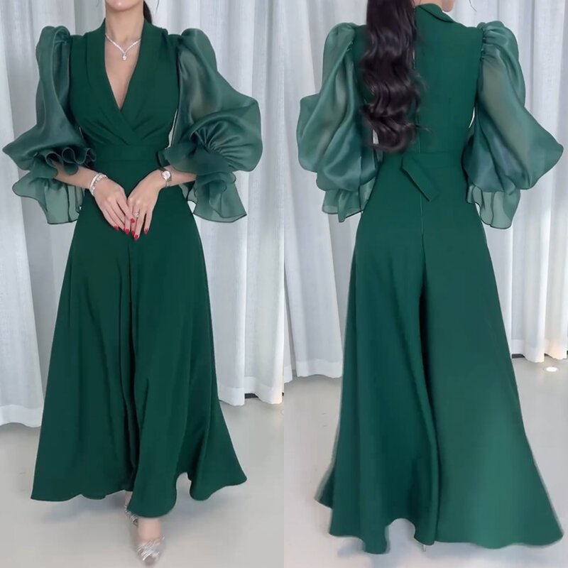 Женское вечернее платье-миди с оборками, ТРАПЕЦИЕВИДНОЕ ПЛАТЬЕ С V-образным вырезом, для выпускного вечера, для Саудовской Аравии