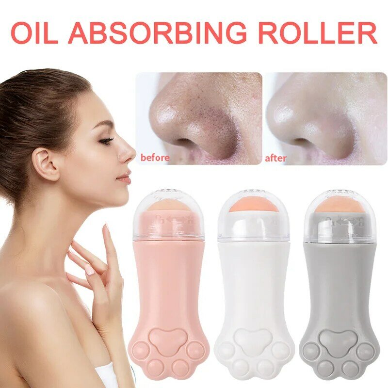 Facial Oil Absorbing Roller Ball Cat Claw Portable Reusable Natural Volcanic Stone Roller Oil Control Anti-acne Skin Care Tools
