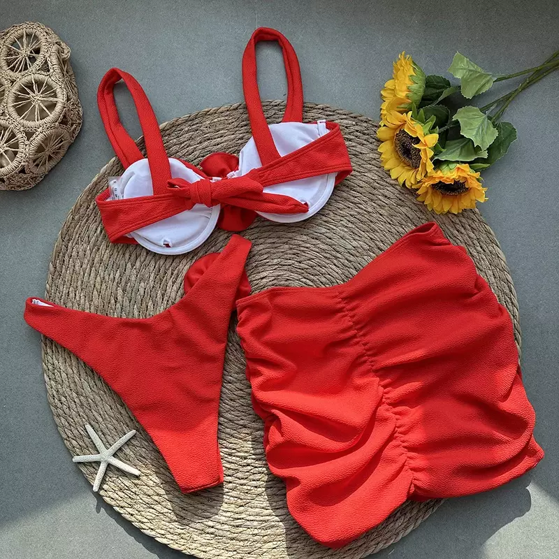 Maillot de bain en dentelle florale pour femmes, ensemble 3 pièces sexy, micro bikini, style brésilien, vêtements de plage, 2024