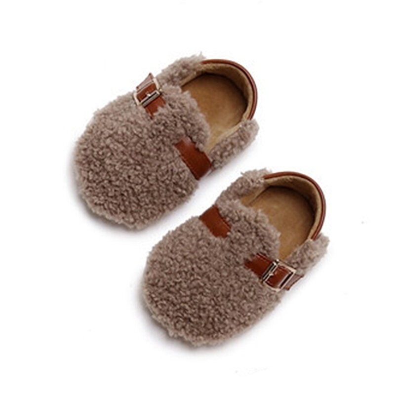 Мокасины VISgogo для маленьких девочек, флисовые мягкие туфли на плоской подошве, с ремешком и пряжкой, обувь для первых шагов, Нескользящие, Осень-зима
