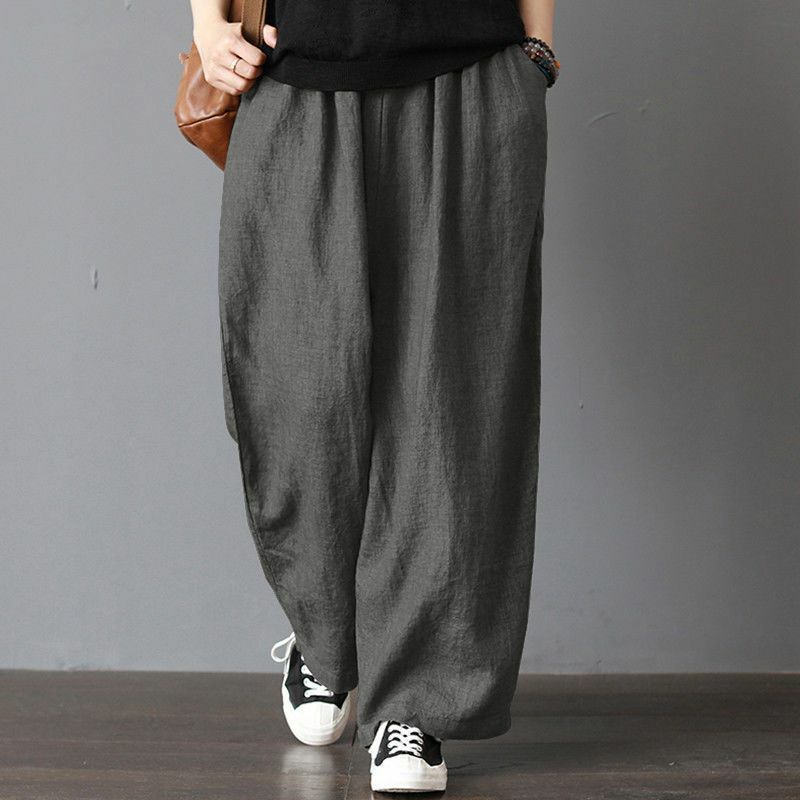 Spring Autumn Comfortable High Waist Straight Ladies Fashion Solid Color Wide Leg Pants Simplicity Pocket Women's Clothing
