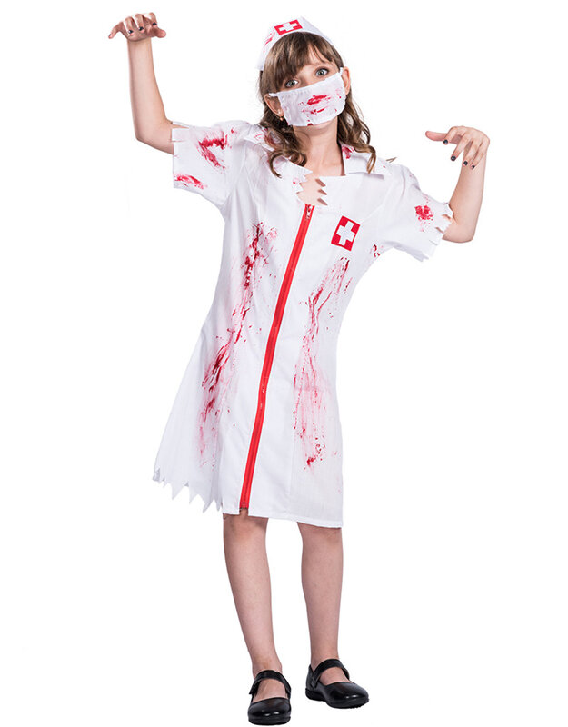 Costume de Zombie d'Horreur, Uniforme d'Infirmière, Cosplay de Sang, Fantôme Effrayant, Mascotte d'Halloween, Costume de ixà Domicile