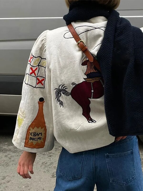 Abrigo básico corto con estampado para mujer, chaqueta holgada de Cuello medio alto con botonadura única, elegante, Primavera, 2024