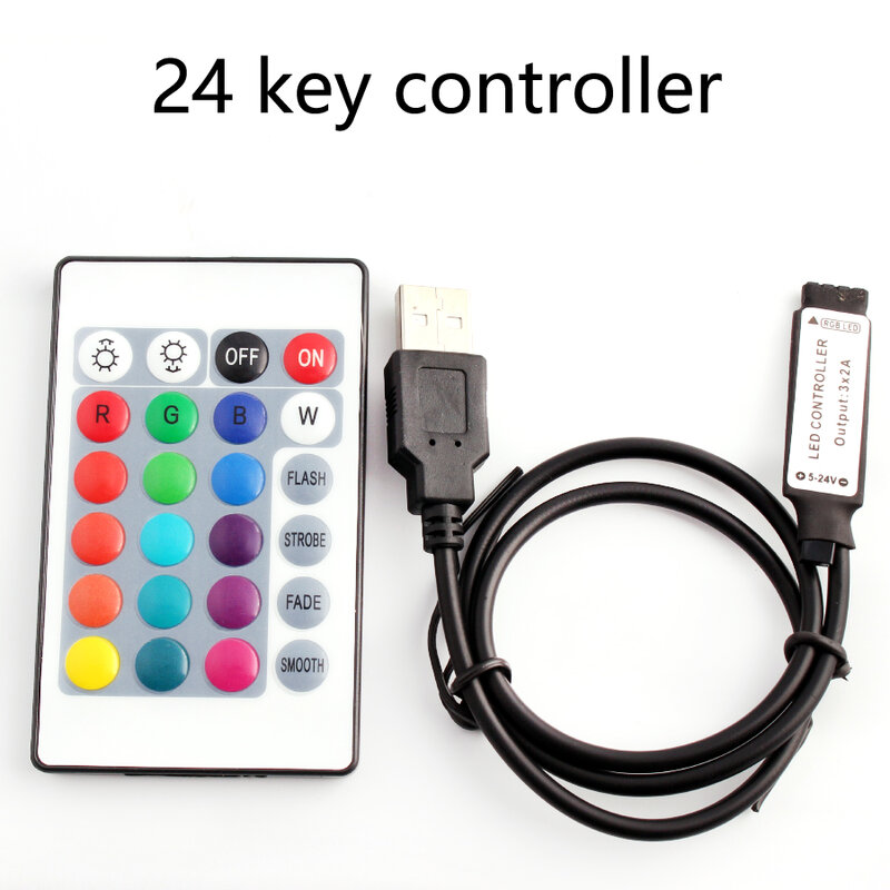 Controlador remoto USB sem fio para LED Strip, RGB Lights, Dimmer, 5V, 3, 11, 17, 24 Key