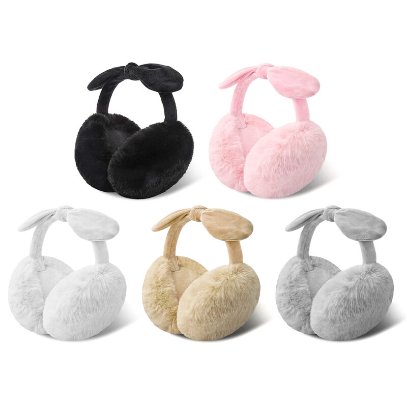 Bow Plush Ear Warmer, Earflap dobrável macio, capa monocromática, Earmuffs quentes, proteção fria ao ar livre, moda, inverno