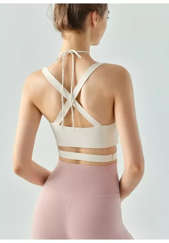 Cross Strap Yoga Vest para Feminino, Corrida e Top de Fitness, colarinho, copo semi-fixo, Sexy