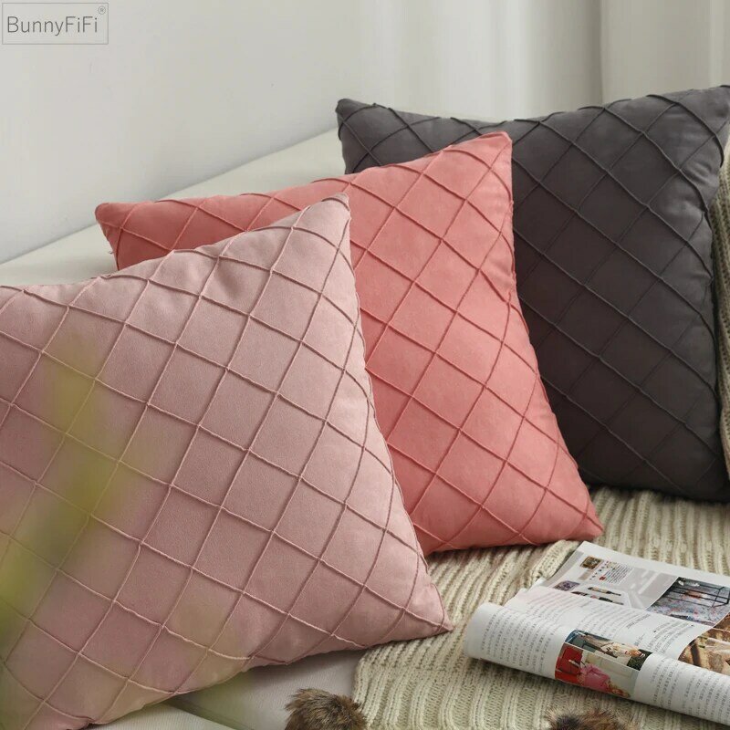 Pink Grey Cushion Cover Soft Faux Suede Diamond Home Decorative Pillow Cover For Couch Bed Chair 45x45cm/30x50cm