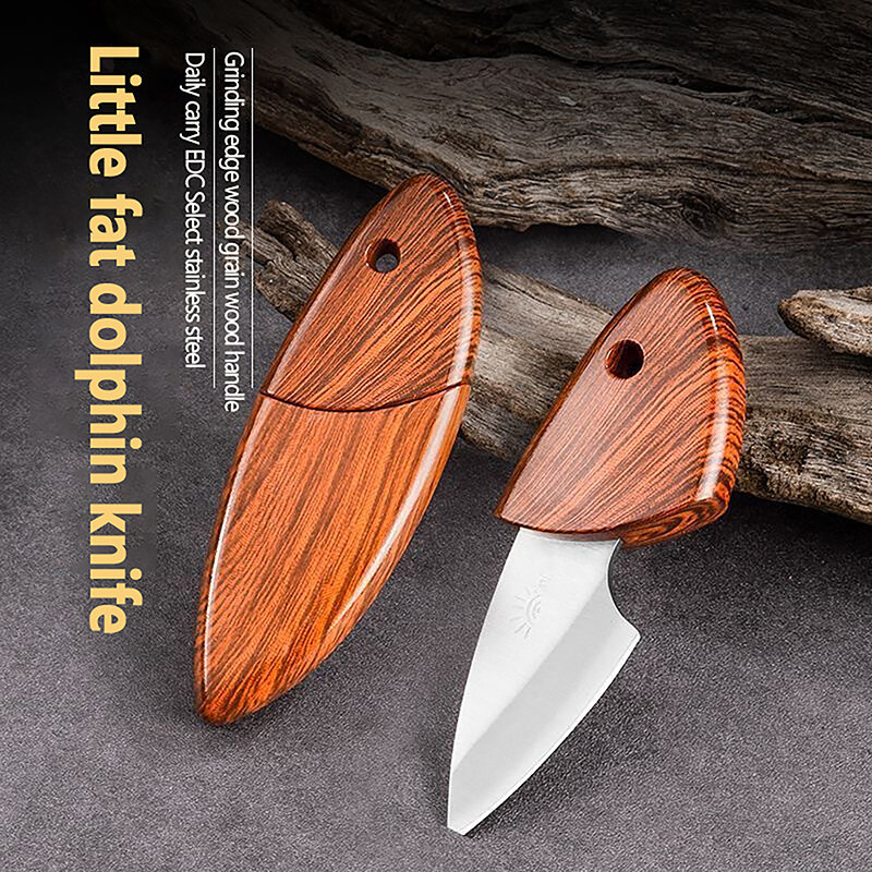 Portátil Mini Pocket Utility Knife com Woodgrain Handle, faca de frutas, ferramentas de acampamento ao ar livre, papelaria multifuncional, cortador de papel