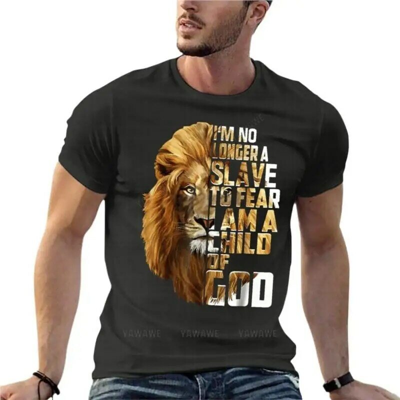 Kind von Gott Löwe christliche Bibeln Sprichwort übergroße T-Shirt Mode Herren Kleidung Kurzarm Streetwear große Größe Top T-Shirt