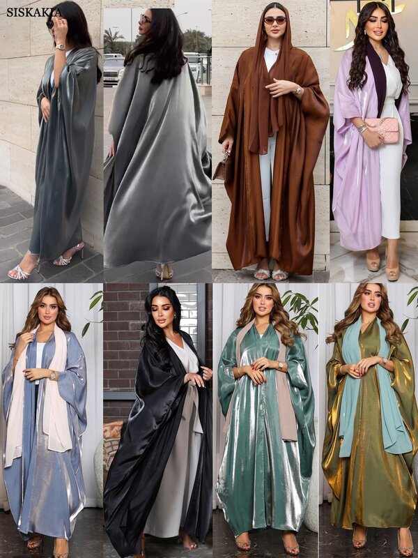 女性のためのイスラム教徒の着物,ドバイのファッション,カジュアルなオープンアバヤシルクサテンバンダナ,新しいコレクション2023