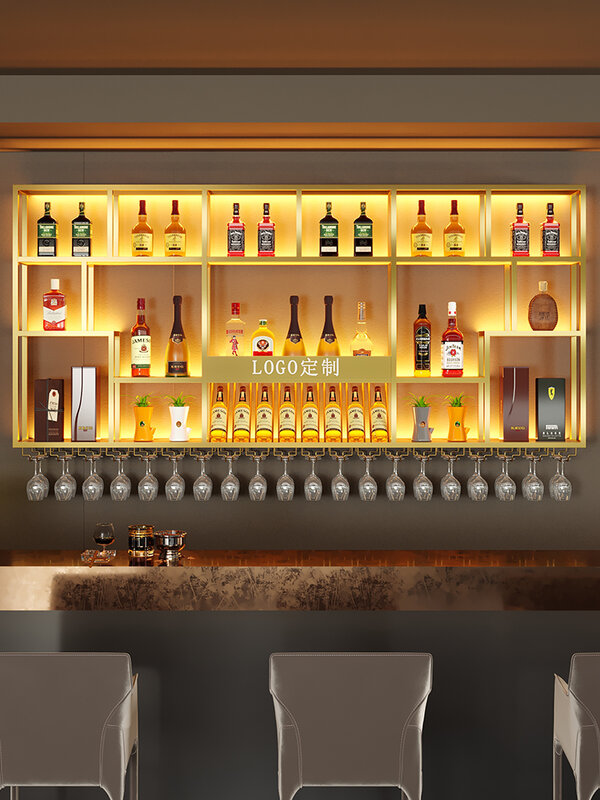 Cremalheira do vinho montada na parede personalizada, armário criativo do vinho, estilo industrial, exposição suspensa, bar restaurante
