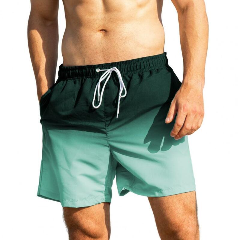 Short de plage décontracté avec poches à la taille pour homme, short athlétique avec cordon de serrage de proximité, vêtements d'été dégradés pour les vacances
