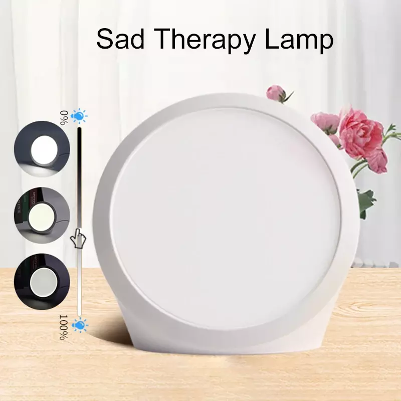 Lámpara de terapia de luz Sad, luz LED redonda, 10000Lux, tratamiento de depresión, luz nocturna, 3 modos de temperatura de Color, sincronización inteligente