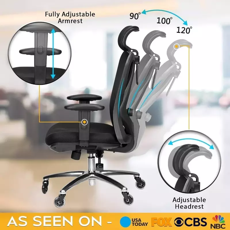 Cadeira ajustável do escritório com suporte de cintura e rolos, encosto alto com malha respirável, mesa e cadeira