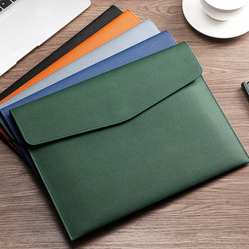 Bolsa de archivos de cuero portátil de papel A4, bolsa de archivos de moda, botón grueso, impermeable, gestión de almacenamiento de documentos de oficina de negocios