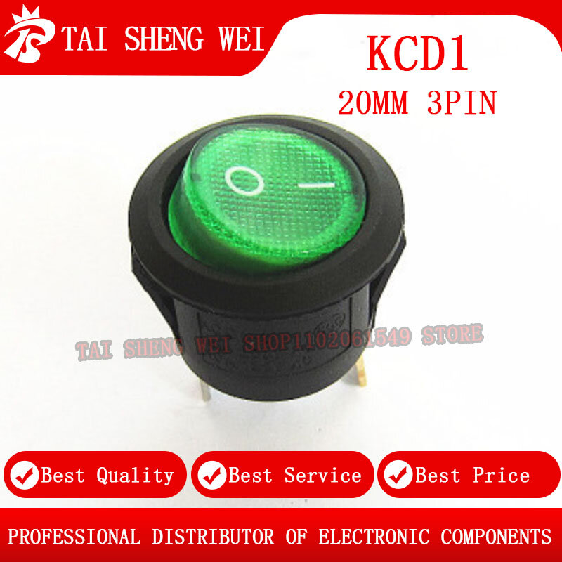1pcs 20mm KCD1 Led Switch  6A 220V 10A 125V Light Power Switch Car Button Lights ON/OFF 3pin Round Rocker Switch waterproof cap