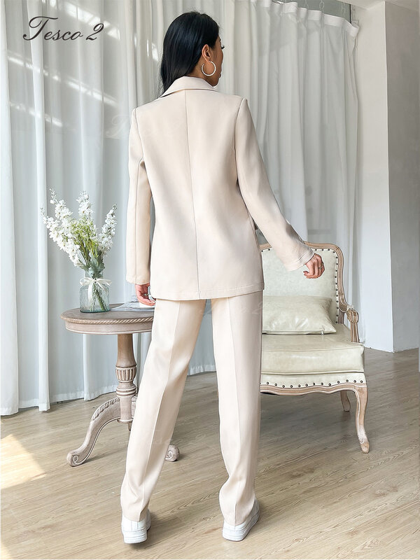 Tesco-traje de dos piezas para mujer, traje holgado de corte recto con pantalón y solapa grande, Conjunto elegante y elegante