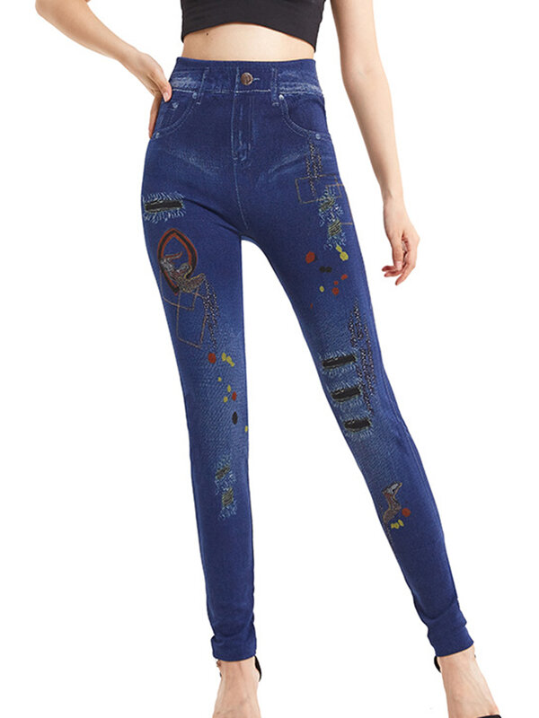 Женские эластичные джинсовые леггинсы с высокой талией