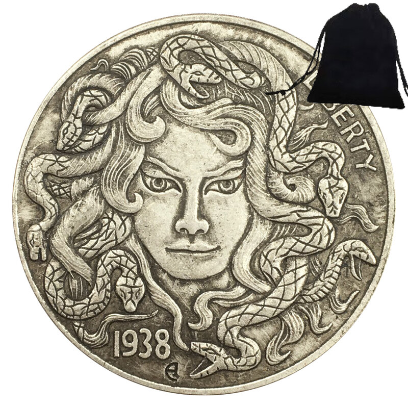 Koin mistis mewah anak perempuan, satu dolar AS 3D seni romantis koin pasangan lucu koin peringatan koin keberuntungan + tas hadiah