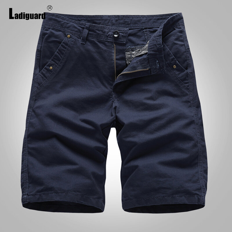 Ladiguard Men's Fashion Zipper Pocket Shorts Men Vintage Skinny Knee-Length Pants 2024 Summer New Cargo Shorts Male Clothing