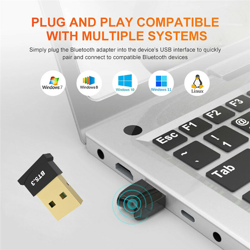 Adaptador USB con Bluetooth 5,3, Adaptador Dongle con Bluetooth V5.1, receptor de Audio y altavoz inalámbrico, transmisor USB para PC, ordenador portátil y Kit de coche