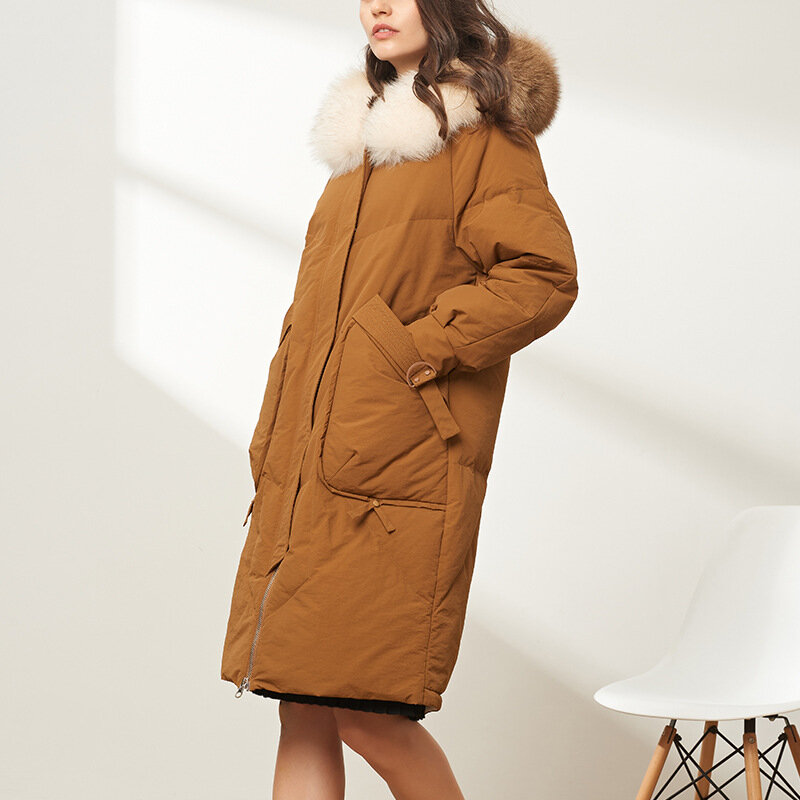 2022新90白ガチョウのダウンジャケット女性のファッションミドル暖かいキツネの毛皮の襟韓国語バージョン付き女性コート