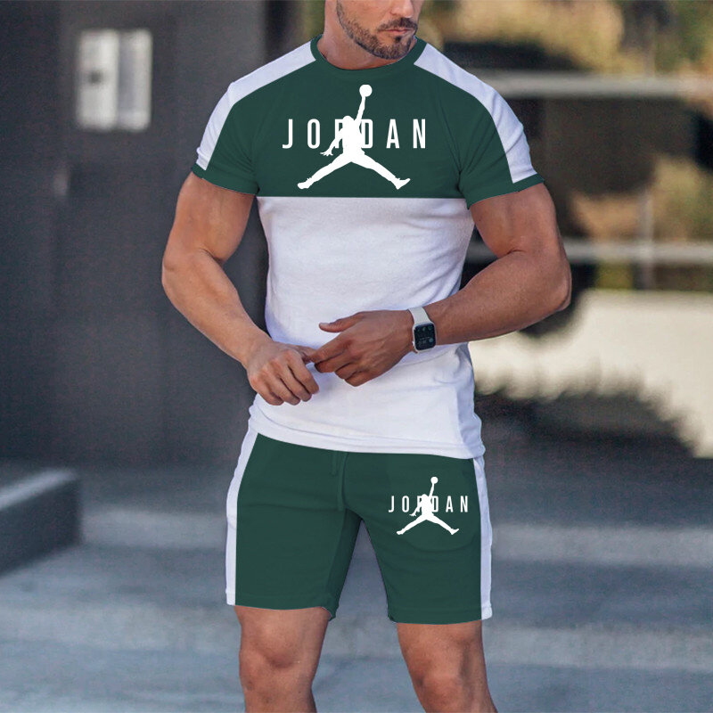 เซ็ตเสื้อยืดแขนสั้นสำหรับผู้ชายชุดกีฬา3DT แฟชั่นใหม่แขนสั้นกางเกงขาสั้น