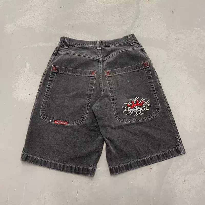 JNCO Jeans Shorts Hip Hop Retro Y2K Shorts for Women Crown Embroidery High Waist Basketball Loose Denim Shorts Streetwear