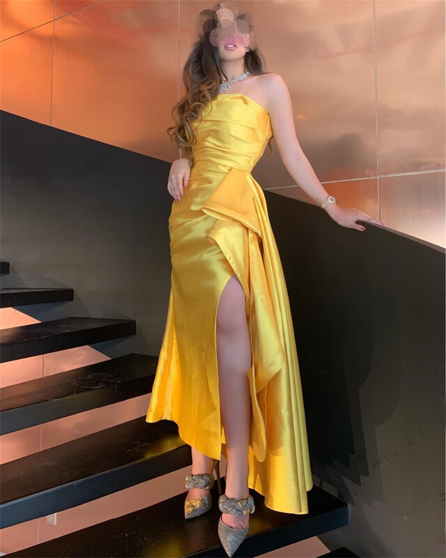 Женское вечернее платье с блестками, желтое длинное платье с разрезом для особых случаев