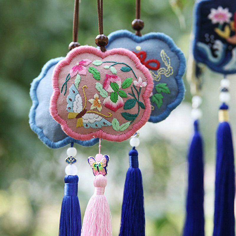 Chińskie tradycyjne na szczęście modlić się zawieszka z tkaniny pakiet materiałów DIY ręcznie robiona igła haftowanie rękodzieło akcesoria Qipao Hanfu