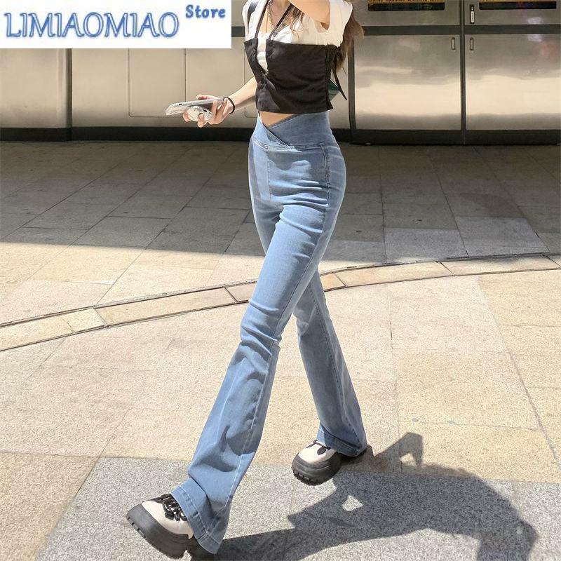 Новые высококачественные обтягивающие расклешенные джинсы, женские обтягивающие эластичные брюки с высокой талией