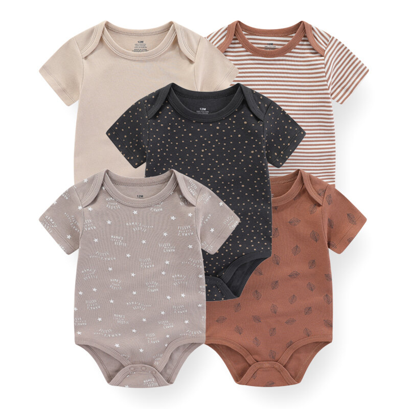 Monos Unisex para recién nacido, ropa de algodón con estampado de dibujos animados, conjunto de ropa de verano, 5 piezas, 2023